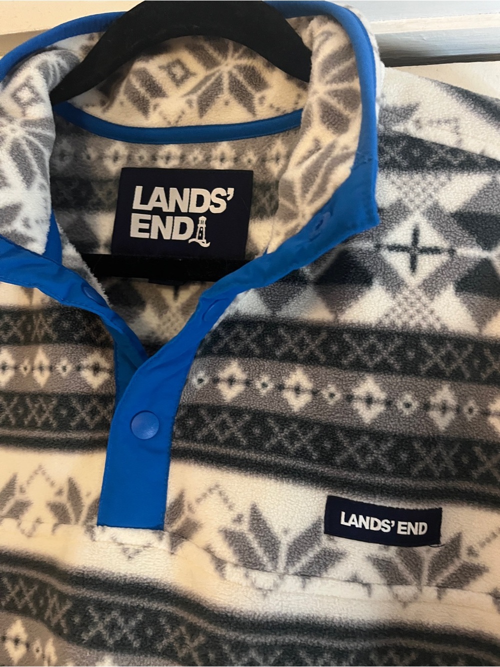 Lands' End Men's Heritage Printed Fleece Snap-Neck Pullover-Fair Isle Pattern M